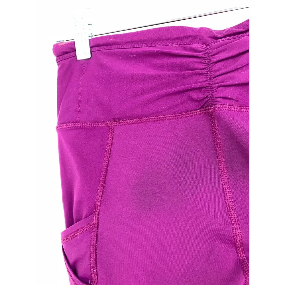 Lululemon Tight Active Leggings Women's Size 6 Side Pockets Fuschia Ruched Waist
